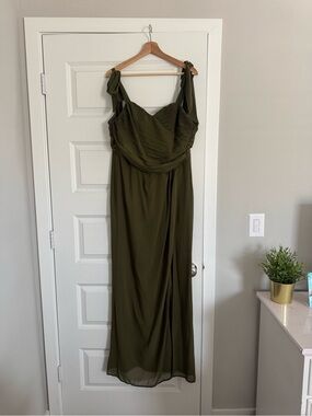Lulu's Olive Green Chiffon Maxi Dress with Tie Straps